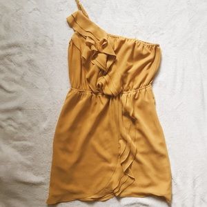 BCBG yellow one-shoulder ruffle dress